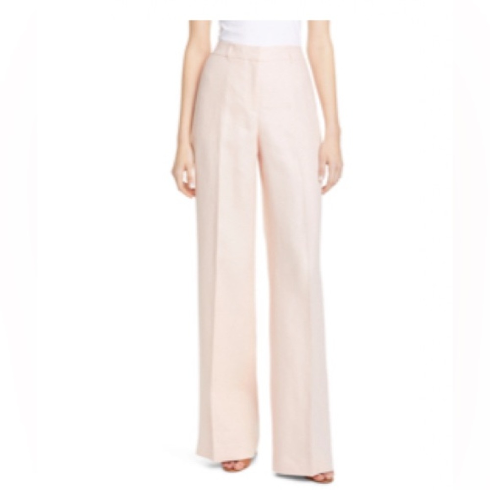 Lafayette 148 Pink (Macaroon) Linen Wide Leg Dalton Pants Trousers